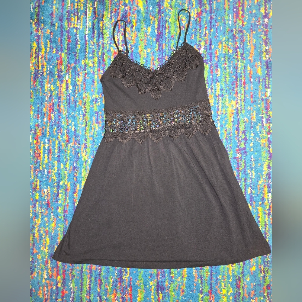 Topshop Elegant Black With‎ Lace Trim Spagetti Strap Sundress Size 6